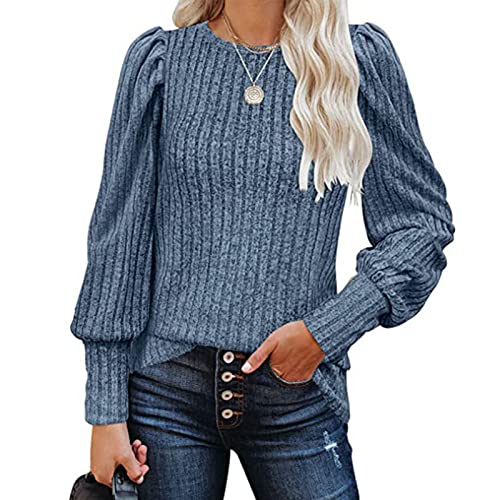 Cocoarm Damen Rundhals Sweatshirt Langarm Puffärmel Bluse Schmal Top Oberteile Langarmshirt Pullover (S) von Cocoarm