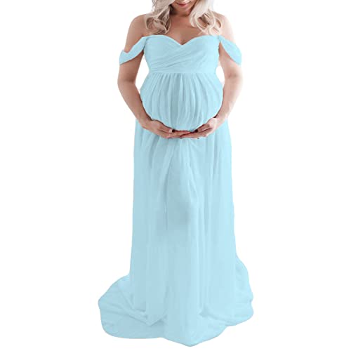 Cocoarm Elegantes Maxi-Umstandskleid für Frauen in Voller Länge, Schulterfrei, Geteilte Vorderseite, Umstandskleid für Fotoshooting, Hochzeitsfeier (M) von Cocoarm