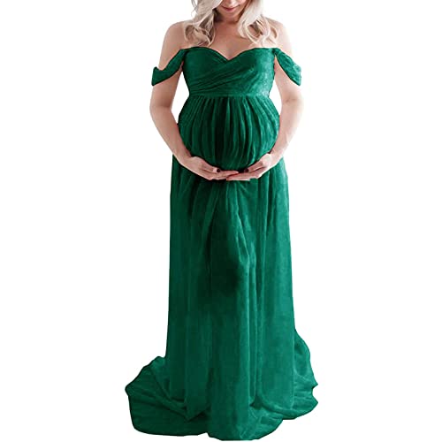 Cocoarm Elegantes Maxi-Umstandskleid für Frauen in Voller Länge, Schulterfrei, Geteilte Vorderseite, Umstandskleid für Fotoshooting, Hochzeitsfeier (S) von Cocoarm