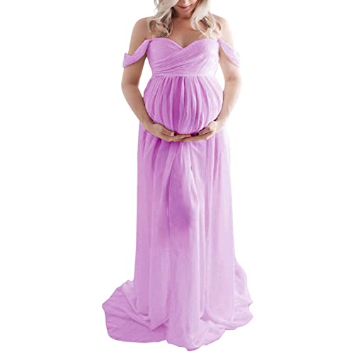 Cocoarm Elegantes Maxi-Umstandskleid für Frauen in Voller Länge, Schulterfrei, Geteilte Vorderseite, Umstandskleid für Fotoshooting, Hochzeitsfeier (XL) von Cocoarm