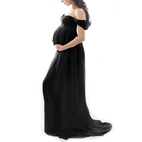 Cocoarm Elegantes Maxi-Umstandskleid für Frauen in Voller Länge, Schulterfrei, Geteilte Vorderseite, Umstandskleid für Fotoshooting, Hochzeitsfeier (XL) von Cocoarm