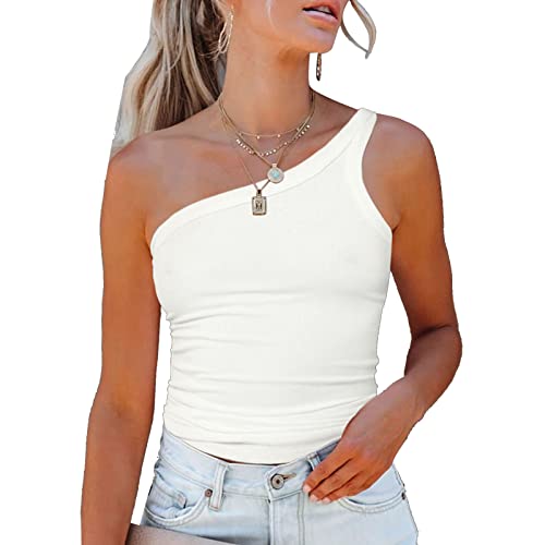 Cocoarm Frauen One-Shoulder-Top Frauen Sexy One-Shoulder-Ausschnitt Frauen ärmelloses Kurzes Top Eng Anliegendes Weiches Tank-Top Frauen-Tank-Top (M) von Cocoarm