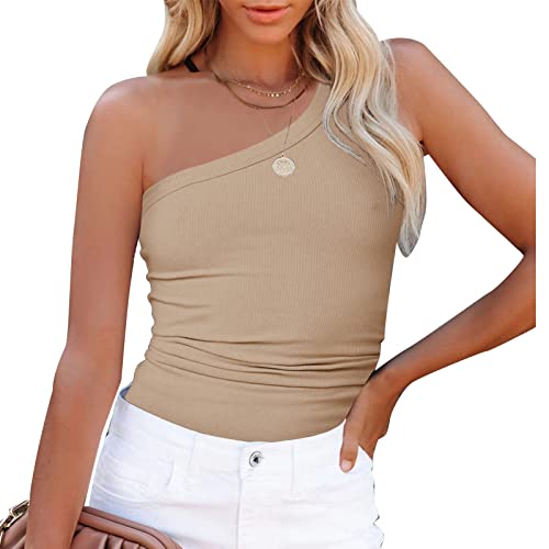 Cocoarm Frauen One-Shoulder-Top Frauen Sexy One-Shoulder-Ausschnitt Frauen ärmelloses Kurzes Top Eng Anliegendes Weiches Tank-Top Frauen-Tank-Top (S) von Cocoarm