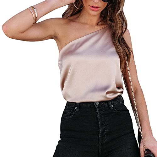 Cocoarm Frauen ärmelloses Top Reine Farbe Satin Sommer Weste Top Frauen eine Schulter ärmelloses Tank Top Atmungsaktive Lose ärmellose Weste (M) von Cocoarm