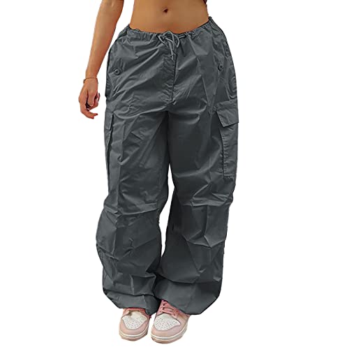 Damen Cargohose Freizeithose Jogginghose Wanderhose Breites Bein Hose Trekkinghose Multi Taschen Streetwear(S-Grau) von Cocoarm