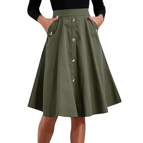 Damen Doppelte Tasche Hoher Taillenrock A Linie Satin langer Maxirock Freizeitrock Skirt Röcke Ausgestelltem Rock (XL) von Cocoarm