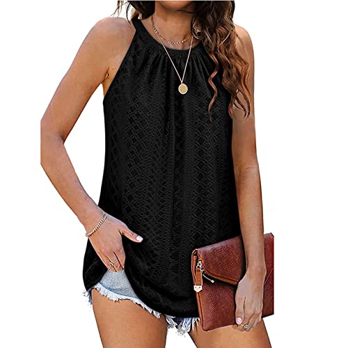 Damen Tank Top Ärmellose T Shirt Rundhalsausschnitt Plissee Tops Casual Lose Oberteile Sommer Tunika Bluse (L) von Cocoarm