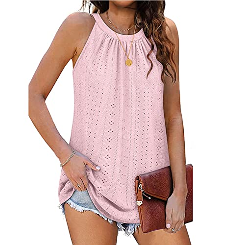 Damen Tank Top Ärmellose T Shirt Rundhalsausschnitt Plissee Tops Casual Lose Oberteile Sommer Tunika Bluse (M) von Cocoarm