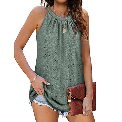 Damen Tank Top Ärmellose T Shirt Rundhalsausschnitt Plissee Tops Casual Lose Oberteile Sommer Tunika Bluse (XXL) von Cocoarm