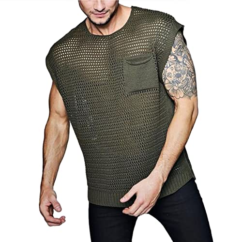 Herren Muskel Transparent Shirts Tanktops für Männer ärmellose Netz Unterhemd Mesh Fishnet Durchsichtig Westen Tops Tanktops(S-Grün) von Cocoarm