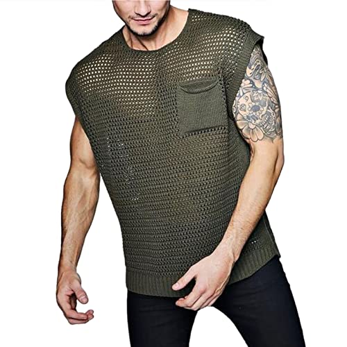 Herren Muskel Transparent Shirts Tanktops für Männer ärmellose Netz Unterhemd Mesh Fishnet Durchsichtig Westen Tops Tanktops(XXL-Grün) von Cocoarm