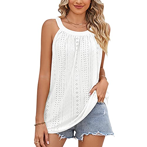 Tank Top Rundhals Damen Ärmellos Sommer T Shirt Basic Tunika Lässig Lockeres Shirt mit Ösen Damen Casual Neckholder Tops Loose Fit Shirts Tank Top Damen Tops Sommer Lange Tanks (M) von Cocoarm