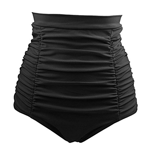 Cocohot Damen Badeshorts Retro High Waist Bikini Hose Hoch Tailliert Swiming Briefs Geraffte Schwimmen (Schwarz, Small) von Cocohot