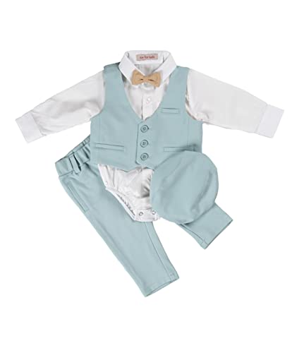 Cocolina4kids Baby Jungen Anzug Taufanzug Hell Blau Festanzug Taufset Taufoutfit Anzug Langarm Taufe (Türkis Blau, 68) von Cocolina4kids