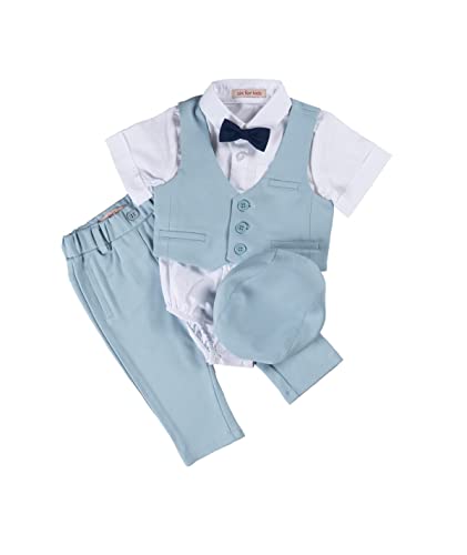 Cocolina4kids Sommer Baby Anzug Taufanzug Jungen Festanzug Blau kurzarm Anzug Taufe XXL Stretch festliche Anlässe (Hell Blau, 62) von Cocolina4kids