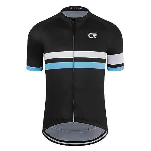 Coconut Ropamo CR Herren Radtrikot Kurzarm Rennrad Shirt mit 3+1 Reißverschlusstaschen, atmungsaktiv, schnell trocknend, Schwarz/Blau, Mittel von Coconut Ropamo