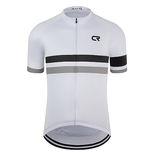 Coconut Ropamo CR Herren Radtrikot Kurzarm Rennrad Shirt mit 3+1 Reißverschlusstaschen, atmungsaktiv, schnell trocknend, Weiss/opulenter Garten, Mittel von Coconut Ropamo