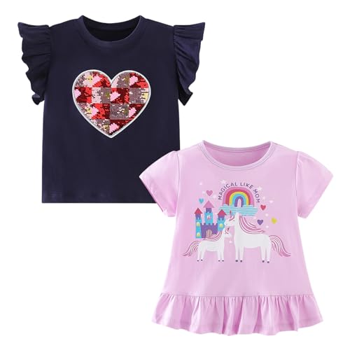 Codkkre Mädchen T-Shirt 2er Pack Baumwolle Tshirt Einhorn Kinder Kurzarm Rundhals Oberteil Sommer Kleidung für Kind 3-8 Jahre, Herz Dunkelblau/Einhorn Rosa, 98 Codkkre Mädchen T-Shirt 2er Pack Baumwolle Tshirt Einhorn Kinder Kurzarm Rundhals Oberteil Sommer Kleidung für Kind 3-8 Jahre, Herz Dunkelblau/Einhorn Rosa, 98 von Codkkre