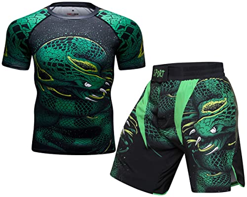 Cody Lundin Herren Kompressions-Shorts Kurzarm und Thai-Shorts Fight MMA Kickboxen Shorts Training Sport Anzug für Herren, Stil F, XXL von Cody Lundin