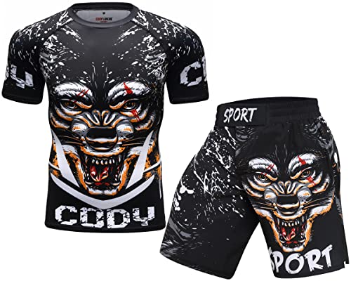 Cody Lundin Herren Kompressions-Shorts Kurzarm und Thai-Shorts Fight MMA Kickboxen Shorts Training Sport Anzug für Herren, Stil L, M von Cody Lundin