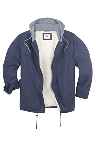 Coevals Club Herren Flanell Jacke Hemd Sherpa Holzfällerhemd Flanellhemd Langarm Kariertes Druckknöpfe Baumwolle Winter Hemd Kapuze (Marineblau #16 3XL) von Coevals Club