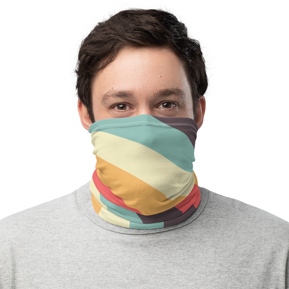 Retro-Linien Muster Maske Vintage Hals Gaiter Farben 60Er Jahre Linien Regenbogen Retro Thema Atmungsaktive Wiederverwendbare Schal Gesichtsmaske von CoitoCG