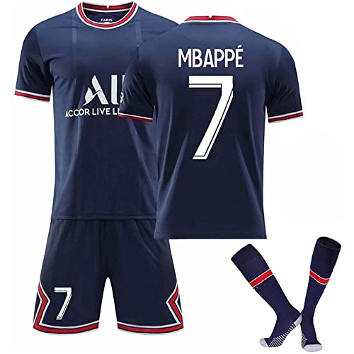 Paris Jersey Set Fußballtrikot Für Kinder/Erwachsene, Nr. 30 Nr. 10 Nr. 7 Blau Weiß Sporttraining T-Shirts Shorts Und Stutzen Fußballtrikot Kinder Jungen Sporthose Sommer Herbst (Color : O, Size von Cololuck