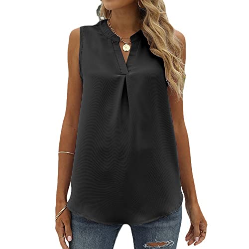 Coloody Damen Ärmellose Bluse Elegant Chiffon V-Ausschnitt Tops Hemd Sommer Einfarbig Casual Shirts Oberteile Tanktops-Schwarz-XXL Coloody Damen Ärmellose Bluse Elegant Chiffon V-Ausschnitt Tops Hemd Sommer Einfarbig Casual Shirts Oberteile Tanktops-Schwarz-XXL von Coloody