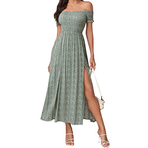 Coloody Sommerkleid Damen Lang Off Shoulder Maxikleider für Damen Blumenrock Schlitz Kleider Strandmode von Coloody