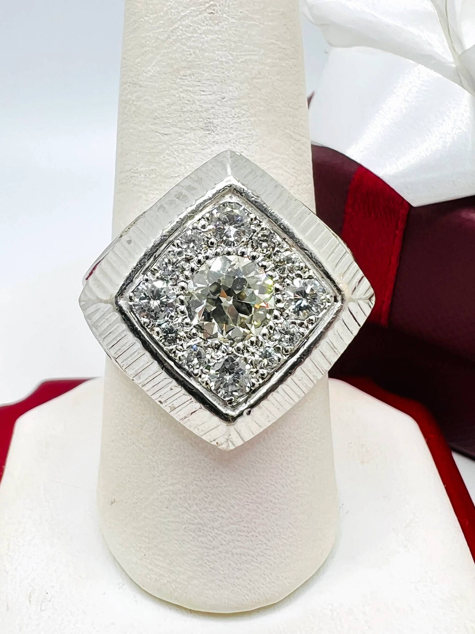 14K Weißgold Diamant 1.20Ct Handgefertigter Herren Ring Größe 8.75 von ColorCoutureJewels