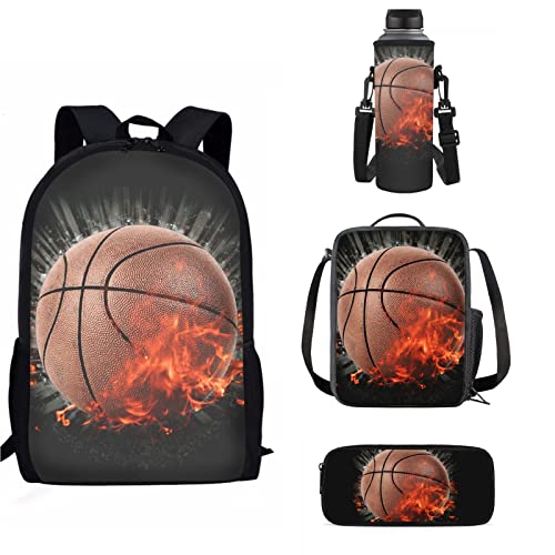 Coloranimal 4-teiliges Schulrucksack-Set für Kinder, groß, Büchertaschen-Set für Mädchen, Jungen, Erwachsene, Fire Basketball, Einheitsgröße von Coloranimal