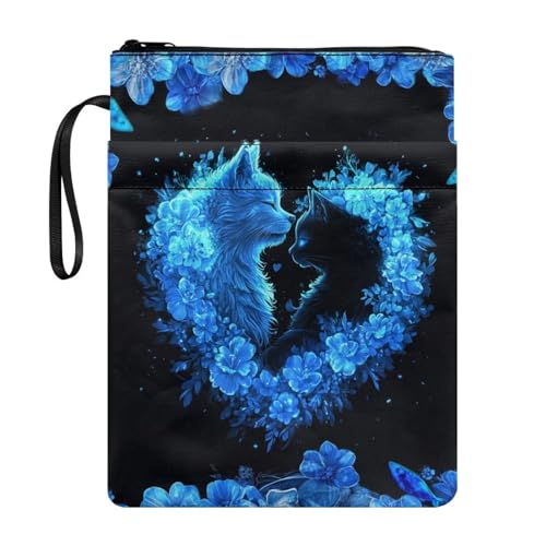 Coloranimal Buchumschlag mit Reißverschluss, Aufbewahrungstasche mit Vordertaschen, tragbare Tragetasche für Jungen und Mädchen, Love Cat Blue Flower Coloranimal Buchumschlag mit Reißverschluss, Aufbewahrungstasche mit Vordertaschen, tragbare Tragetasche für Jungen und Mädchen, Love Cat Blue Flower von Coloranimal