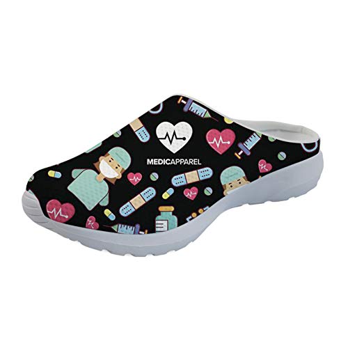 Coloranimal Cartoon Nurse Printed Mule Clogs für Damen Slip On Backless Sandalen, Krankenschwester Muster 25, 37 EU von Coloranimal