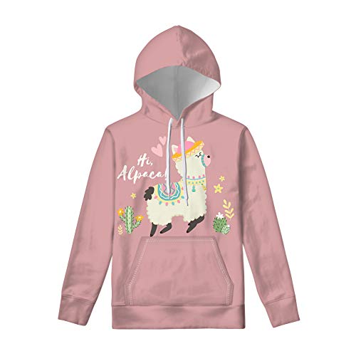 Coloranimal Cartoon Rosa Frauen Hoodies Nette Kawaii Alpaka Lama Floral Langarm Sportswear Tops Teenager Mädchen Casual Pullover Hoody Kordelzug Sweatshirt Kleidung Crewneck M von Coloranimal