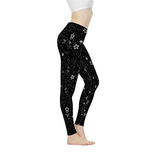 Coloranimal Damen Leggings mit USA-amerikanischer Flagge, extra lang, hohe Taille, elastisch, Yogahose, ultraweich (XS-3XL), Schwarze Sterne, M von Coloranimal