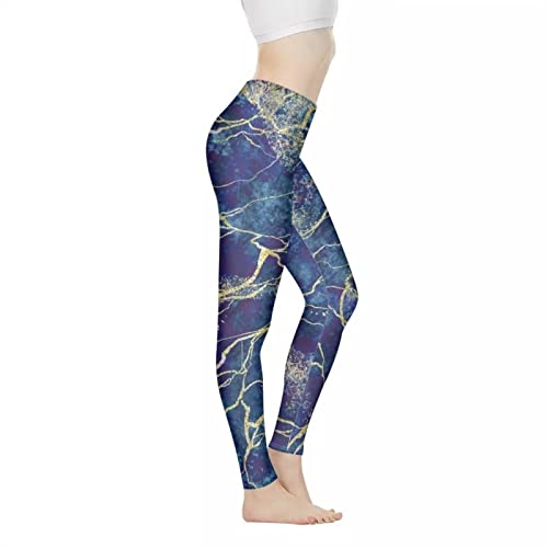 Coloranimal Damen Yoga Leggings Hohe Taille volle Länge Bauchkontrolle Activewear Leggings (XS-3XL, Blauer Marmor, S von Coloranimal
