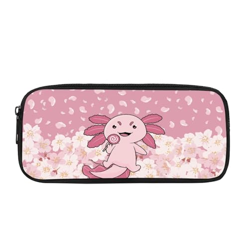 Coloranimal Federmäppchen mit Reißverschluss, Federmäppchen für Jungen und Mädchen, großes Fassungsvermögen, Kinder-Federmäppchen, Stiftetasche, Schulbedarf, Kirschblüten Axolotl, Münzfach von Coloranimal