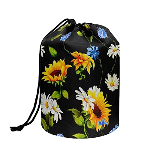 Coloranimal Make-up-Tasche mit Kordelzug für Damen, große Reise-Kosmetiktasche, Make-up-Pinselhalter, Aufbewahrungstasche, tragbar, Sonnenblume von Coloranimal