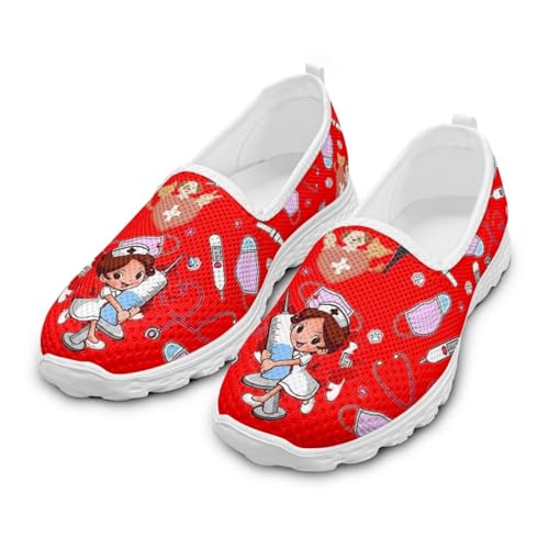 Coloranimal Slip-On-Wanderschuhe für Damen, Loafers, Sportschuhe, Netz-Sneaker, leichte Turnschuhe für den Sommer und den Alltag, Medical Nurse Red, 39 EU Coloranimal Slip-On-Wanderschuhe für Damen, Loafers, Sportschuhe, Netz-Sneaker, leichte Turnschuhe für den Sommer und den Alltag, Medical Nurse Red, 39 EU von Coloranimal
