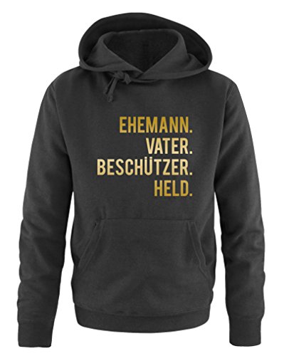 Comedy Shirts Ehemann. Vater. Beschützer. Held. - Herren Hoodie - Schwarz/Gold Gr. 5XL von Comedy Shirts