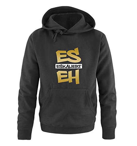 Comedy Shirts Es eskaliert eh - Graffiti - Herren Hoodie - Schwarz/Gold-Weiss Gr. XXL von Comedy Shirts