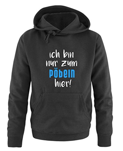 Comedy Shirts Ich Bin nur zum pöbeln Hier! - Herren Hoodie - Schwarz/Weiss-Blau Gr. XL von Comedy Shirts