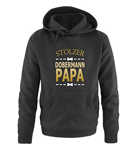 Comedy Shirts Stolzer Dobermann Papa - Herren Hoodie - Schwarz/Gold-Weiss Gr. 5XL von Comedy Shirts