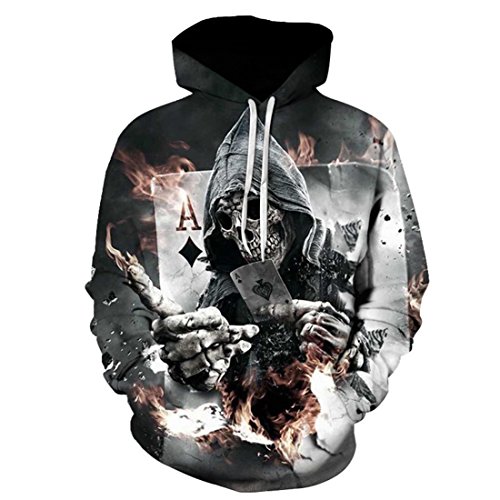 Skeleton Hoodie, Männer Zombie Schädel Hoody Unisex realistische 3D Digitaldruck Knochen Feuer Pullover Hoodie mit Kapuze Sweatshirt (XXXXL, Grau) von Comeon