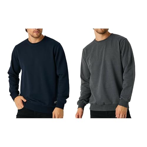 COMEOR Sweatshirt Herren Pullover Ohne Kapuze (2 Pack Schwarz/Dunkelblau L) von COMEOR