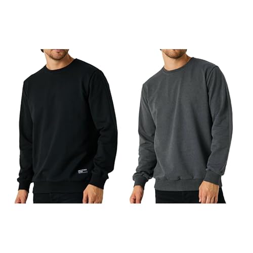 COMEOR Sweatshirt Herren Pullover Ohne Kapuze (2 Pack Schwarz/Dunkelgrau 3XL) von COMEOR