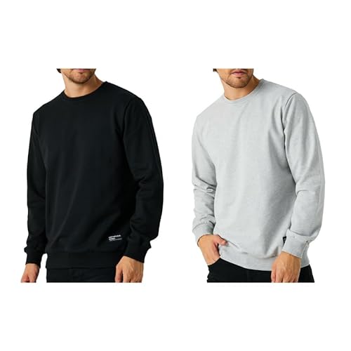 COMEOR Sweatshirt Herren Pullover Ohne Kapuze (2 Pack Schwarz/Hellgrau 2XL) von COMEOR
