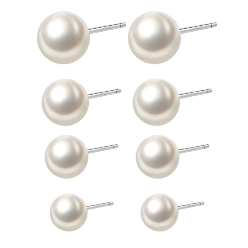 4 Paar Perlenohrringe für Damen,Perlenohrringe aus 925er Silber Modische Ohrstecker mit weißen Perlen Ohrringe-Set für Damen und Mädchen, Hochzeits-Statement-Schmuck (Weiß) von Comforso