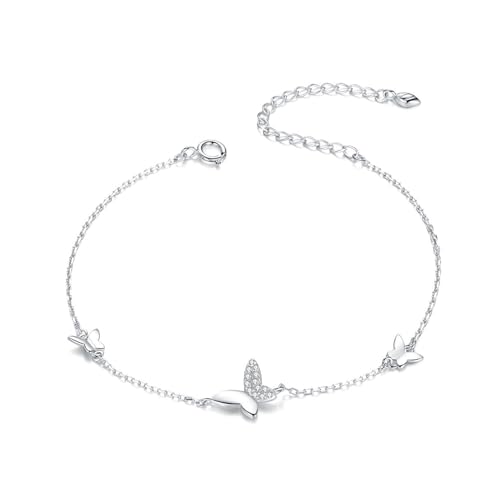 Comforso Silver Bracelet for Women Butterfly Sterling Silver Bracelets Adjustable Butterfly Bracelets Friendship Bracelets Silver Jewellery for Girls Women von Comforso