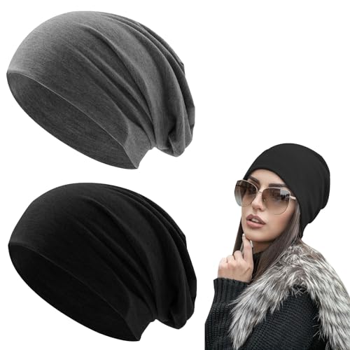 Comioke Beanie Mütze für Herren und Damen,Klassische Beanie Mützefür, Leicht und Elastisch, 2pcsKopfbedeckung aus Jersey Baumwolle,Leichte läuft Mütze Unisex Slouch Strickmützen Longbeanie für Winter von Comioke